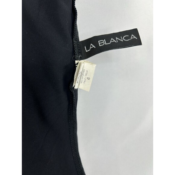 La Blanca One Piece Swimsuit Classic Black  Beige Striped Sweetheart Cup Sz 6 - Picture 7 of 7